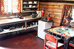 Interior view of one of the rustic cabins