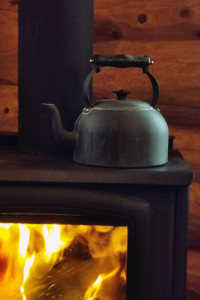 Sofa with wood stove